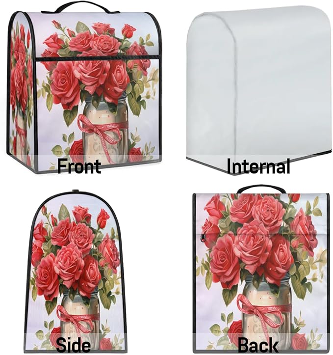 Kitchen Aid Mixer Cover Rose Flower Stand Mixer Cover Compatible with 6-8 Quarts Stand Mixers Dust Covers with Zipper Pocket Foldable Washable Kitchen Aid Organizer Bag