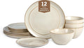 Stone Lain Infinity 12-Piece Dinnerware Set Stoneware Plates and Bowls Set Dishwasher and Microwave Safe Dish Set for 4 Beige
