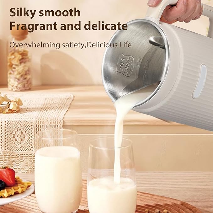 Decdeal Soybean Milk Maker Programmable Blender with Digital Display 12 Stainless Steel Blades Auto Cleaning 8H Keep Warm Function for Almond Milk Soy Juices (White)