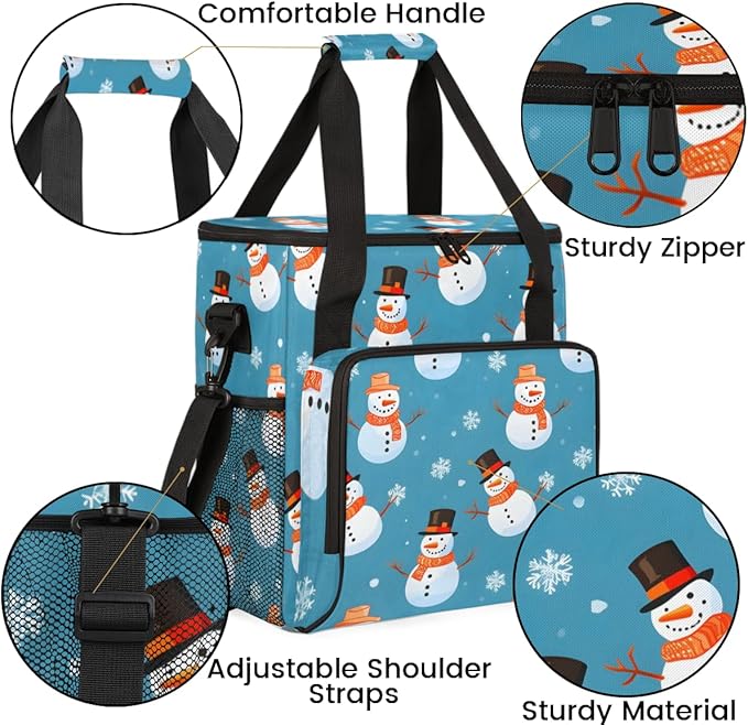 Christmas Snowman Coffee Maker Carrying Bag Graffiti Snowman Travel Storage Bag Compatible with K-Mini or K-Mini Plus Single Serve Coffee Brewer Carrying Case with Multiple Pockets &amp Shoulder St