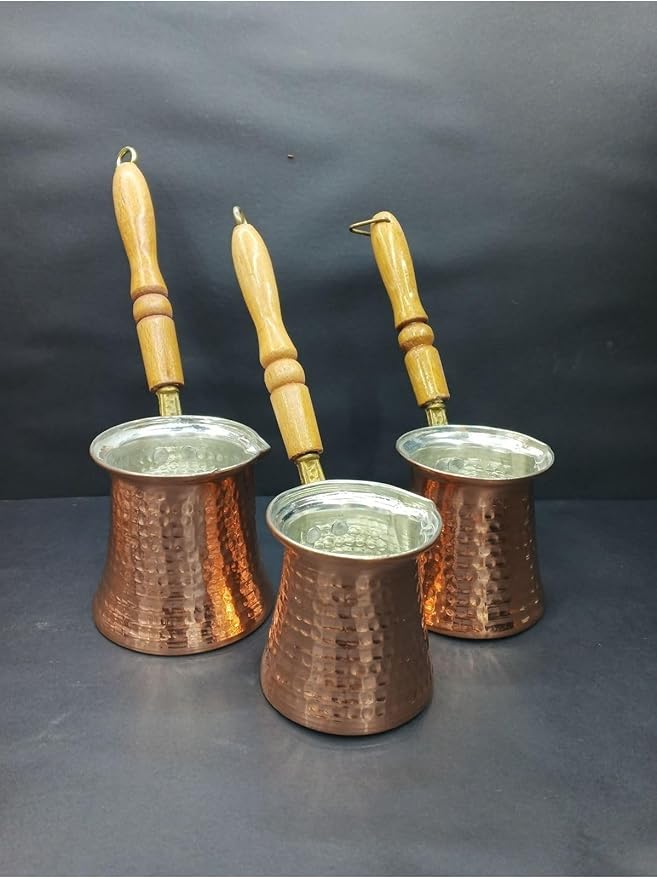 Copper Coffee Pot Set 3 Piece Traditional Turkish Coffee Maker Set Small Medium Large Sizes for Authentic Brewing One Size - Copper One Size