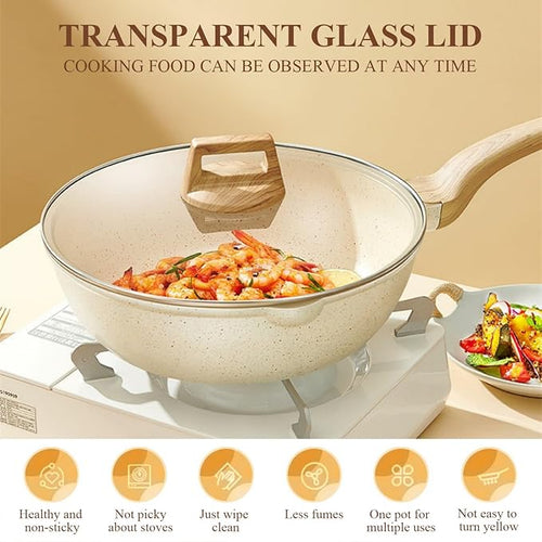 13 pcs Pots and Pans Set Nonstick Cookware Sets White granite Induction Cookware Non Stick Cooking Set Frying Pans &amp Saucepans PFOS PFOA Free (13 PCS)