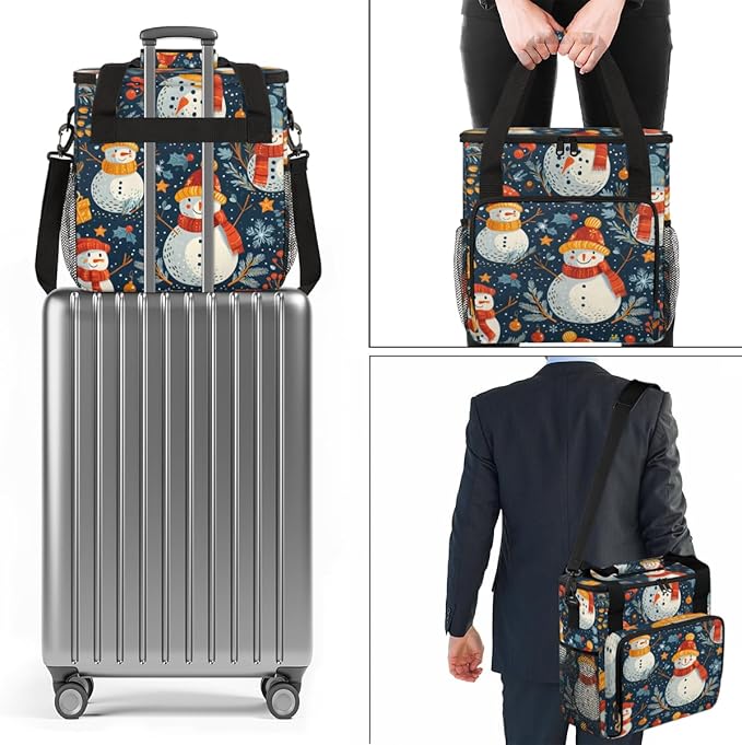 Christmas Snowman Coffee Maker Carrying Bag Cartoon Snowman Travel Storage Bag Compatible with K-Mini or K-Mini Plus Single Serve Coffee Brewer Carrying Case with Multiple Pockets &amp Shoulder Str