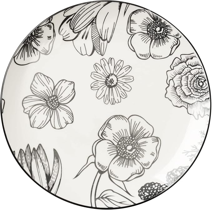 Dinnerware Set 12pcs Porcelain Bouquet 12 X 15 White Floral Modern Contemporary Round 12 Piece Microwave Safe