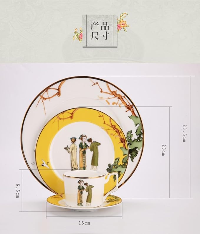 European Style Dinnerware Set Service for 6 Bone China Dinnerware Sets Unbreakable Porcelain Dinner Sets Coffee Cup and Saucer Tableware Set Steak Dinner Plates Dish Set The portrait of a lady-4
