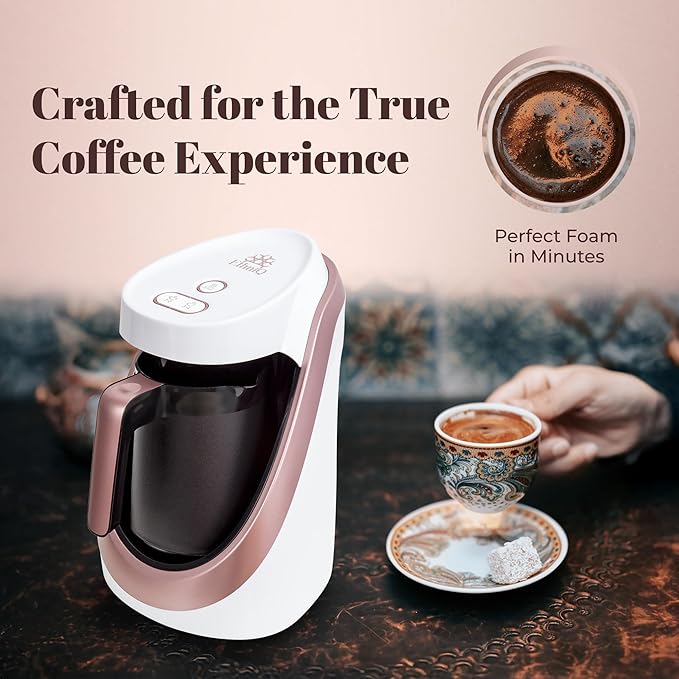 ETHNIQ Turkish Coffee Maker - 100% BPA Free 120V 1 to 4 Cup Brewing Capacity with Cook Sense Technology for Delicious Cup of Turkish &amp Greek Coffee Turkish Coffee Pot (White)