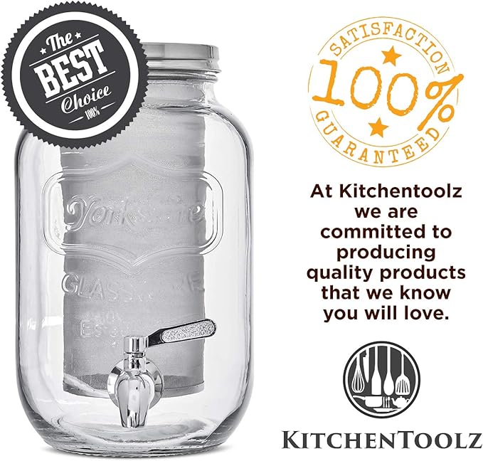2-Gallon Cold Brew Coffee Maker – Commercial Size Extra Large Glass Dispenser with Metal Spigot Reusable Metal Filter &amp Airtight Lid – Big Batch Brewing by KitchenToolz