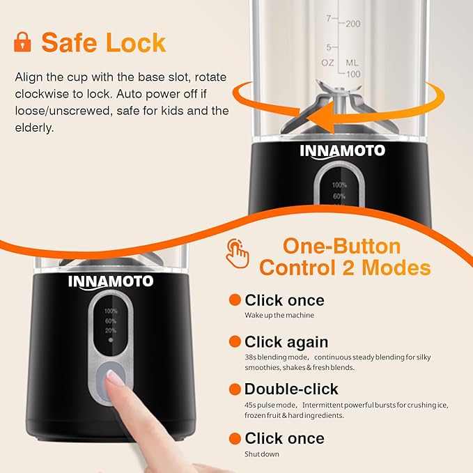 Portable Personal Size Mini Blender - Cordless Small Blender for Smoothies &amp Shakes 20oz Juice Cup With Leak-proof Travel Lid Powerful Blending Freshly Squeezed in Picnic/Office/Gym