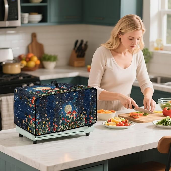 Convection Toaster Oven Cover with Storage Pockets Fits Machines Up to 20.5x16.5x10 Convection Toaster Oven Covers for Family Kitchen Essential Mushroom Flower