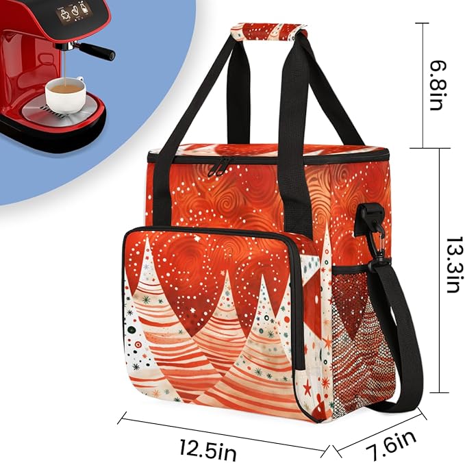 Xmas Tree Coffee Maker Carrying Bag Glitter Tree Travel Storage Bag Compatible with K-Mini or K-Mini Plus Single Serve Coffee Brewer Carrying Case with Multiple Pockets &amp Shoulder Strap