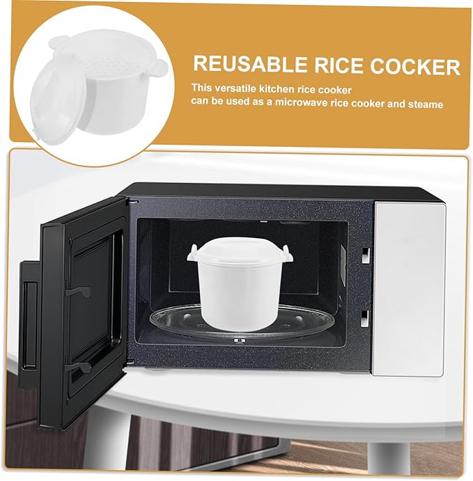 PRETYZOOM Microwave Rice Cooker with Lid and Steaming Tray Large Capacity Multi Function Rice Cooker and Steamer for Family Meals Convenient Microwave Oven Cooking Container