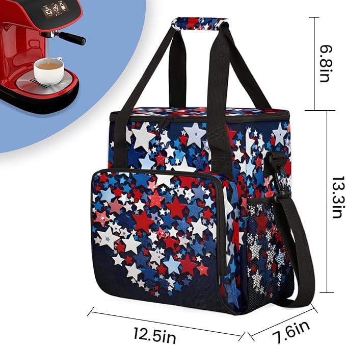 4th of JulyPatriotic Coffee Maker Carrying Bag Portable Travel Storage Tote Bag Compatible with K-Mini or K-Mini Plus Single Serve Coffee Brewer Carrying Case with Multiple Pockets &amp Shoulder S