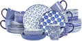 Selamica 30-Pieces Ceramic Dinnerware Sets for 6 Scratch Resistant Plates and Bowls Sets Microwave and Dishwasher Safe Vintage Blue A