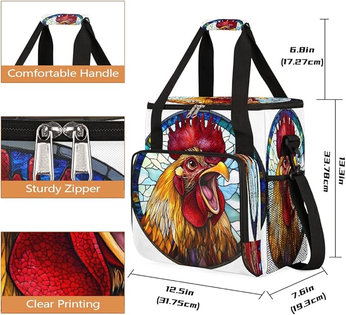 Funny Rooster Glass Painting Coffee Maker Carring Bag Travel Carrying Storage Tote Bag Compatible with Keurig K-Mini or K-Mini Plus Portable Single Serve Coffee Brewer Case with Pockets