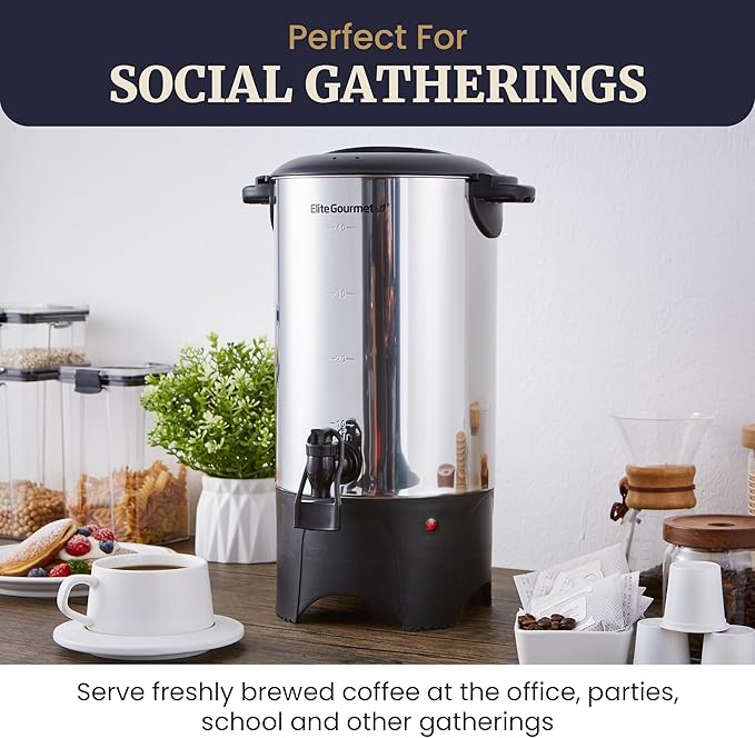 Elite Gourmet CCM040X 40 Cup Electric Hot Water Coffee Brewer Urn Removable Filter For Easy Cleanup Two Way Dispenser with Cool-Touch Handles Stainless Steel