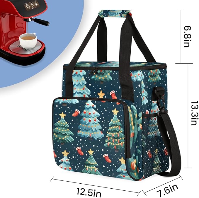 Christmas Festivals Coffee Maker Carrying Bag Xmas Tree Travel Storage Bag Compatible with K-Mini or K-Mini Plus Single Serve Coffee Brewer Carrying Case with Multiple Pockets &amp Shoulder Strap