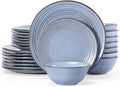 Famiware Plates and Bowls Sets 24-Piece Stoneware Dinnerware Sets Dishes Set for 8 Hand-made Reactive Glaze Dish Set Twilight Series Blue