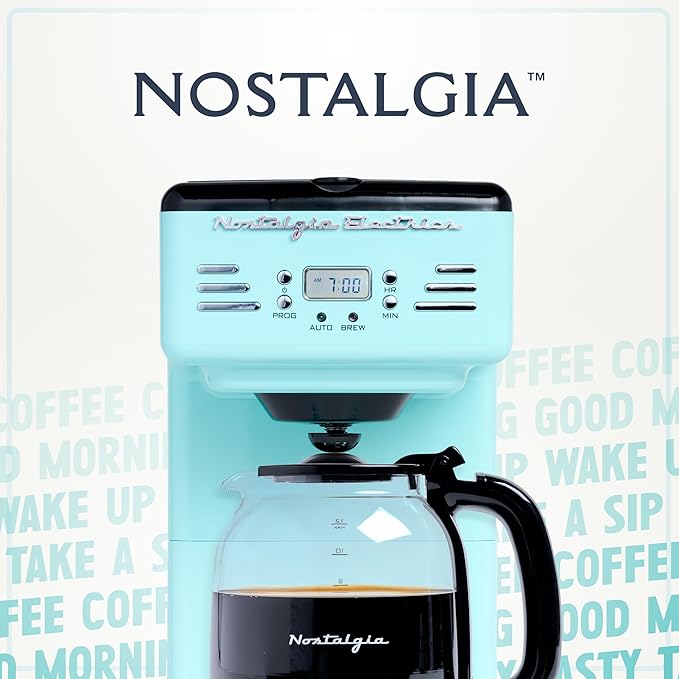 Nostalgia Retro 12-Cup Programmable Coffee Maker With LED Display Automatic Shut-Off &amp Keep Warm Pause-And-Serve Function Aqua