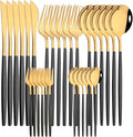 pureza 30Pcs Stainless Steel Black Gold Dinnerware Set - Cutlery Set For Kitchen &amp Dining Table(Black Gold)