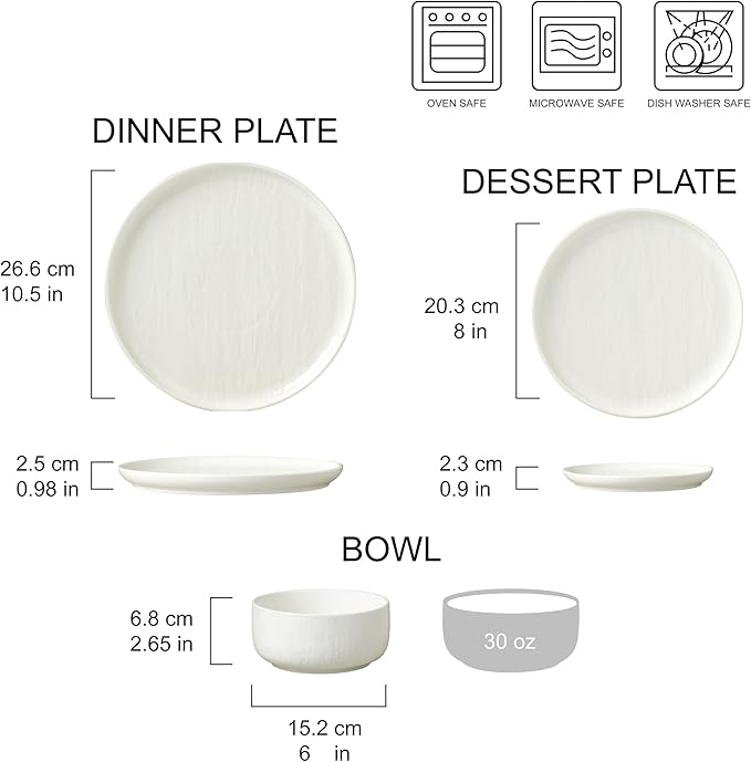 Joseph Sedgh Collection “Kai” 12-piece Stoneware Dinnerware Set with Protective Glaze Finish Service for 4 White