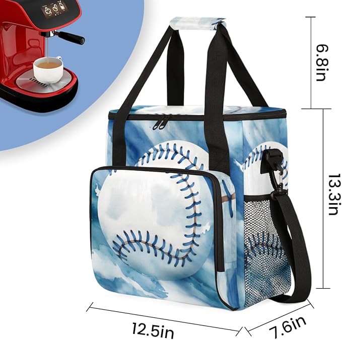 Oil Painting Baseball Coffee Maker Carrying Bag Cartoon Baseball Travel Storage Bag Compatible with K-Mini or K-Mini Plus Single Serve Coffee Brewer Carrying Case with Pockets &amp Shoulder Strap