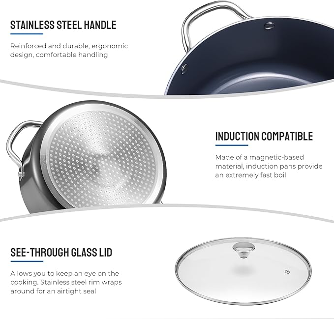 Induction Cookware Set 6-Piece Stackable Kitchen Cooking Pots Set 6qt 4.8qt &amp 2qt Pots with Lids Dishwasher Safe &amp Oven Safe Compatible with All Stoves Black