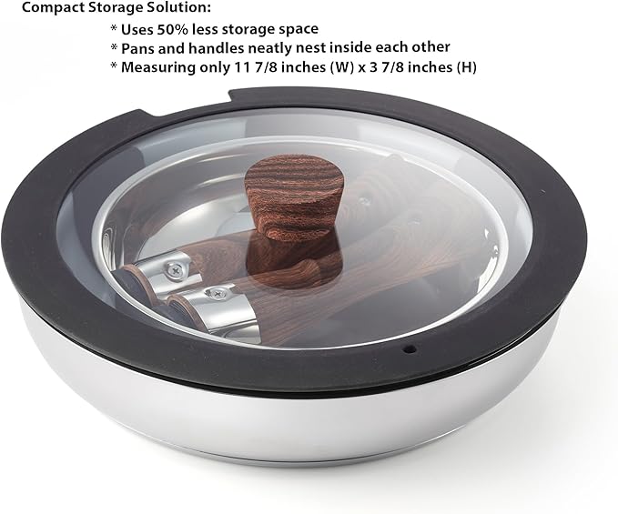 Ergo Chef Pro Series 8pc Smart Pan Set Removable Handles space-saving for kitchens RVs &amp Camping Compatible with electric gas &amp induction stoves stainless steel pans &amp ceramic PTFE &