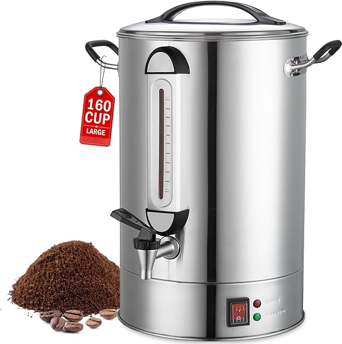 Commercial Coffee Urn 24L 160Cup Stainless Steel Quick Brew Hot Dispenser for Catering Commercial Grade Large Capacity Coffee Maker For Meeting Rooms Church School Stainless Steel