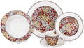STP Porcelain J-217528 Dinnerware Set for 4 Morris' Garden Bone China Porcelain Dinner Plates Bowls Dessert Plates Cups with Saucer 20 pcs