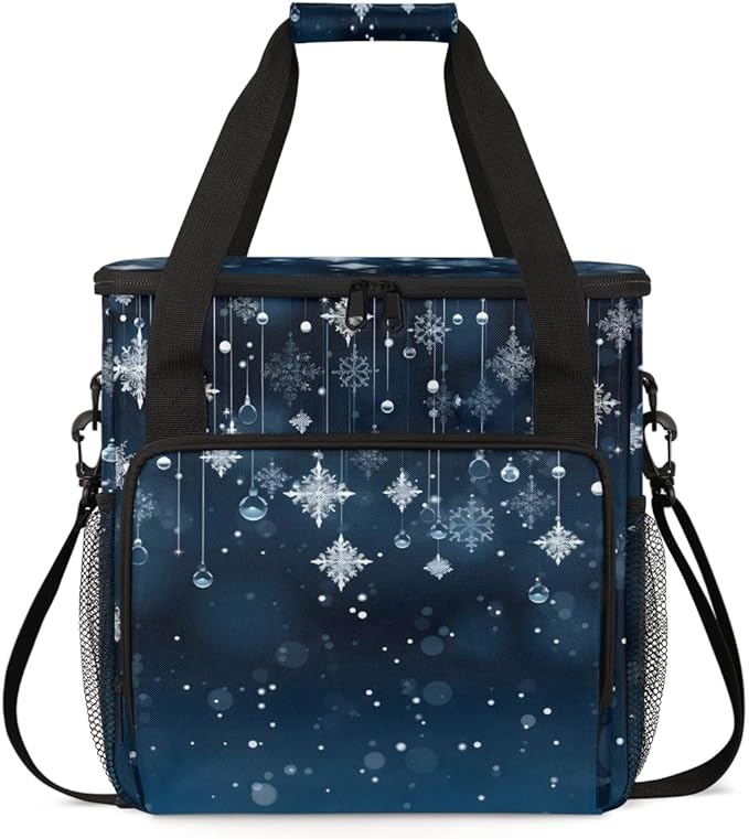 Christmas Snowflakes Coffee Maker Carrying Bag Magic Snowflakes Travel Storage Bag Compatible with K-Mini or K-Mini Plus Single Serve Coffee Brewer Carrying Case with Pockets &amp Shoulder Strap