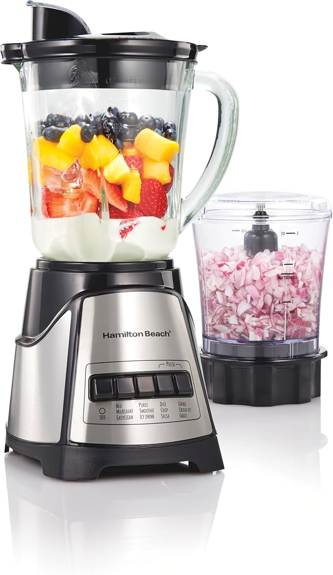 Hamilton Beach Power Elite Blender for Shakes and Smoothies with 3-Cup Vegetable Chopper Mini Food &amp Portable Blender for Shakes and Smoothies with 14 Oz BPA Free Travel Cup and Lid