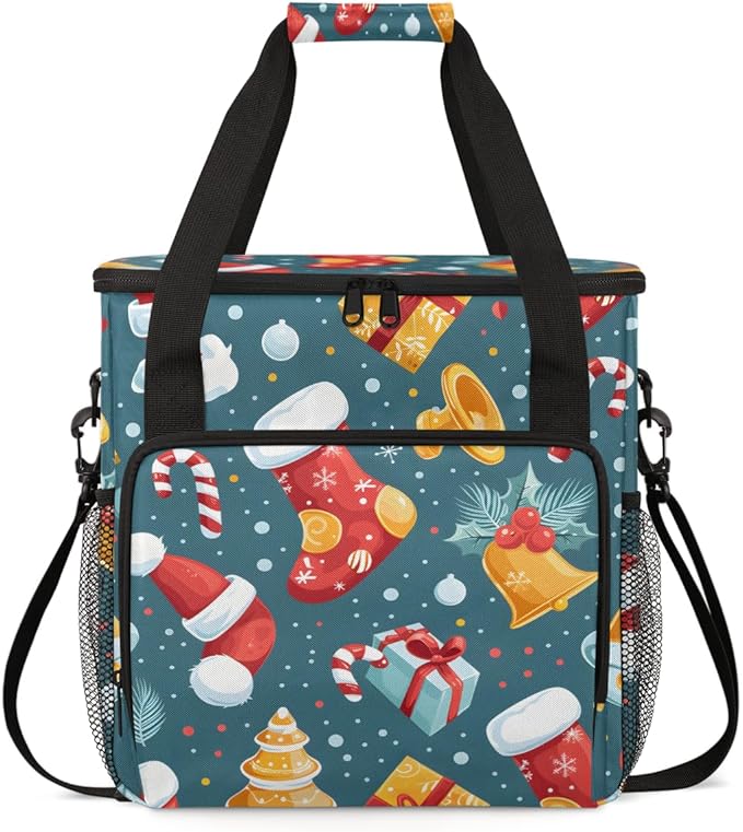 Christmas Socks Bell Coffee Maker Carrying Bag Portable Travel Storage Tote Bag Compatible with K-Mini or K-Mini Plus Single Serve Coffee Brewer Carrying Case with Multiple Pockets &amp Shoulder St