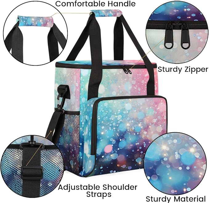 Glitter Coffee Maker Carrying Bag Blue &amp Pink Portable Travel Storage Tote Bag Compatible with K-Mini or K-Mini Plus Single Serve Coffee Brewer Carrying Case with Multiple Pockets &amp Shoulder