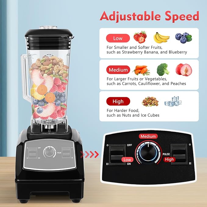 Smoothie Blender 2200W Electric Blender with 6-edge 402 Stainless Steel Blade 68oz BPA Free Jar Small Smoothie Blender with Low Noise 80DB for Milkshakes Smoothies Sauces Fresh Juices