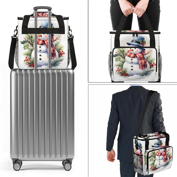 Christmas Snowman Coffee Maker Carrying Bag Modern Snowman Travel Storage Bag Compatible with K-Mini or K-Mini Plus Single Serve Coffee Brewer Carrying Case with Multiple Pockets &amp Shoulder Stra