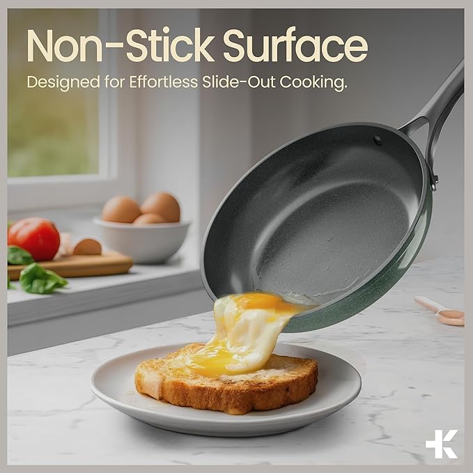 Bakken 12-Piece Aluminum Cookware Set with Ceramic Nonstick Coating PTFE &amp PFAS Free All Stovetop Safe Up To 500°F Pots and Pans Set with Lids Silicone Utensils Included Dishwasher Safe Gree
