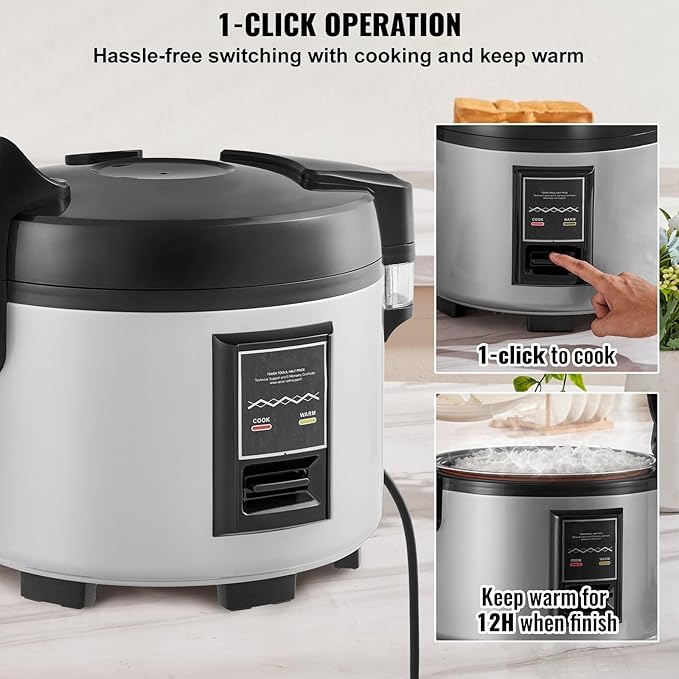 60-Cup Large Rice Cooker - 14 Qt Capacity &amp 12H Keep Warm 3D Heating Technology &amp Non-Stick Inner Pot Easy to Clean Aluminum Commercial Rice Maker for Restaurant and Family Gatherings