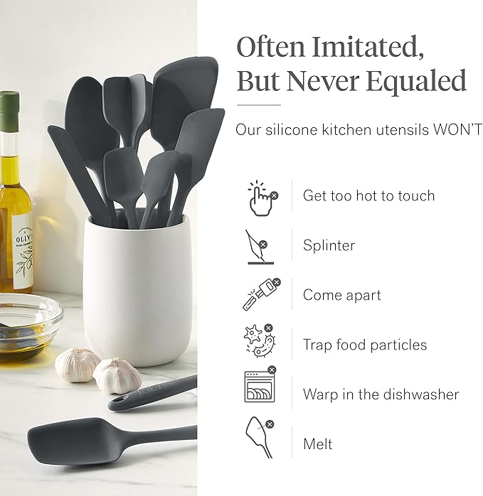 GIR: Get It Right 10 Piece Silicone Essentials Kitchen utensils set - Ladle Spatula Flip Spoon &amp Spoonula - Non toxic cooking utensils for Nonstick Cookware Cooking and Baking - Charcoal