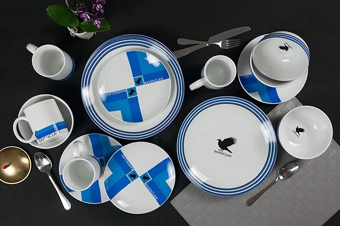 Harry Potter Ravenclaw 16 Piece Porcelain Dinnerware Set for 4 - Includes 4 Dinner Plates 4 Salad Plates 4 Bowls and 4 Mugs