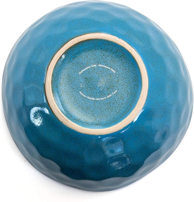 16 Piece Turquoise Stoneware Dinnerware Set – Textured Plates Bowls &amp Mugs for 4 Dishwasher &amp Microwave Safe