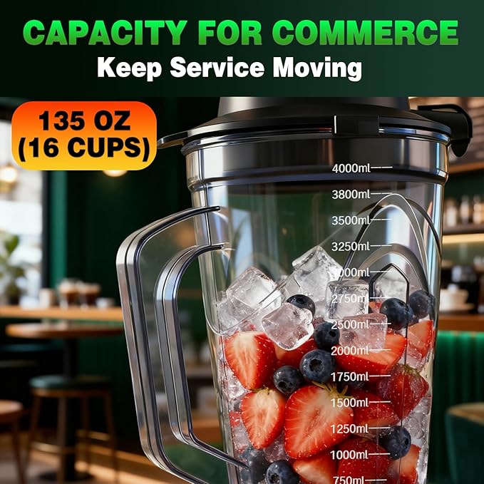 VONCI 2200W Commercial Blender With Sound Enclosure 135OZ Large Capacity Quiet Blender For Smoothies Heavy Duty Industrial Blenders For Restaurant Perfect For Kitchen Ice Crush Milk Shake Fruits