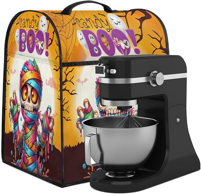 cfpolar Kitchen Aid Mixer Cover Compatible with 6-8 Quarts Halloween Skeleton Mummy Stand Mixer Cover Kitchen Aid Mixers Accessories Appliance Organizer Bag Dust Covers with Zipper Pocket