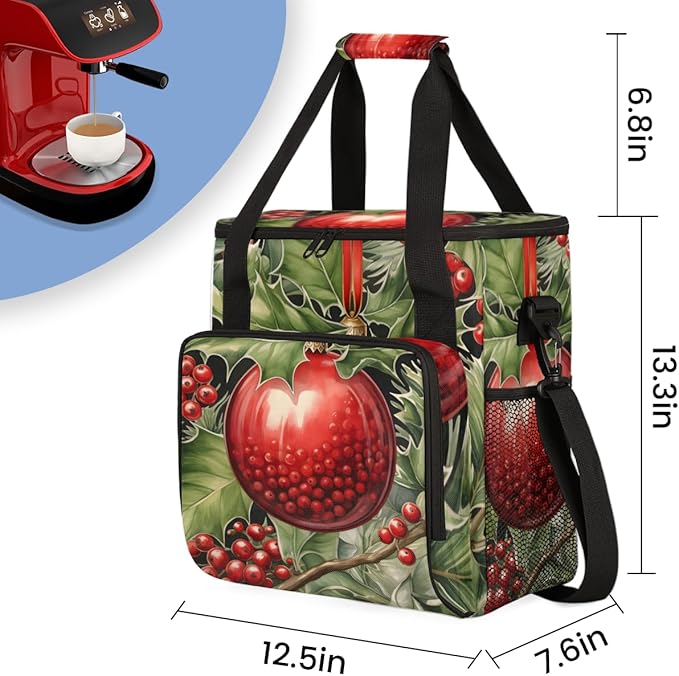 Christmas Flowers Coffee Maker Carrying Bag Cartoon Flowers Travel Storage Bag Compatible with K-Mini or K-Mini Plus Single Serve Coffee Brewer Carrying Case with Multiple Pockets &amp Shoulder Str