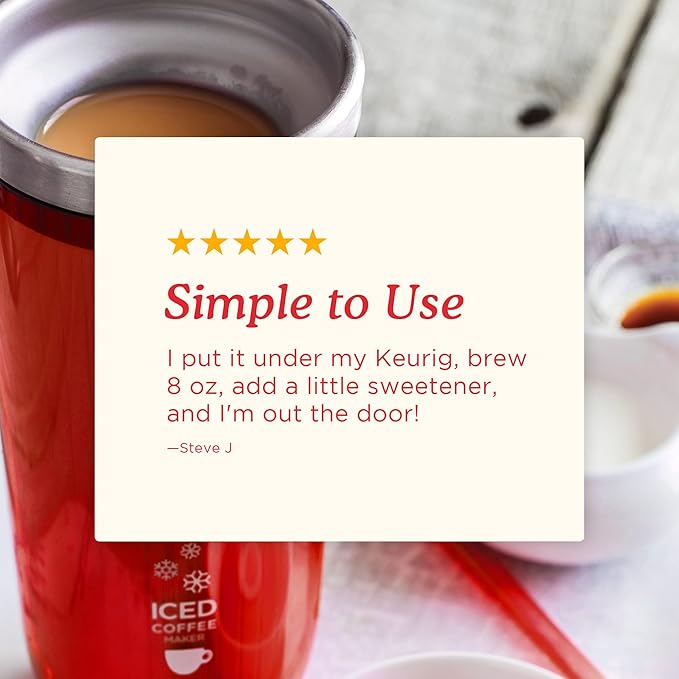 Zoku Instant Iced Coffee Maker Reusable Beverage Chiller Cools Hot Beverages in Minutes Without Dilution Portable 11-ounce Tumbler With Spill-resistant Lid and Straw Red