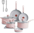 T-Fal Refresh Ceramic Nonstick Cookware Set 12-Piece Ceramic Pots and Pans Set Oven Safe to 350°F Includes Stockpot Griddle Frying Pans &amp Utensils Dusty Rose