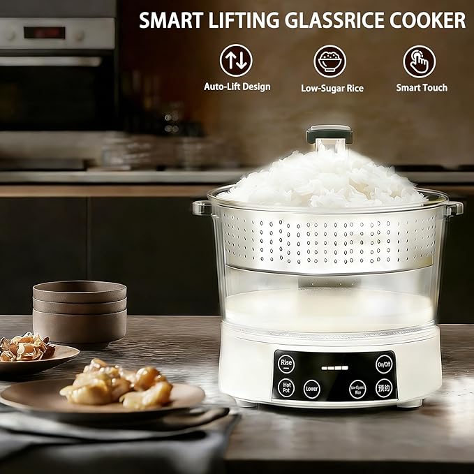 3L Low Carb Rice Cooker Multi-Rice Cooker with Auto Lift Filter Basket Separate Rice from Soup Steam or Boil Smart Touchscreen Precise Temperature Control for Home Use