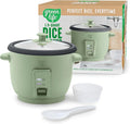 GreenLife Rice Cooker with Removable PFAS-Free Ceramic Nonstick Pot 3-Cups Uncooked/6-Cups Cooked Grains &amp Oatmeal Multicooker Compact One-Switch Design Auto Keep Warm Easy Clean Sage Green