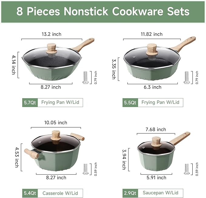RealCool Pots and Pans Set Non Stick 8 Pieces Induction Cookware Octagon Nonstick Kitchen Cookware Sets with Frying Pans/Casserole/Saucepan(PFOS PFOA Free)