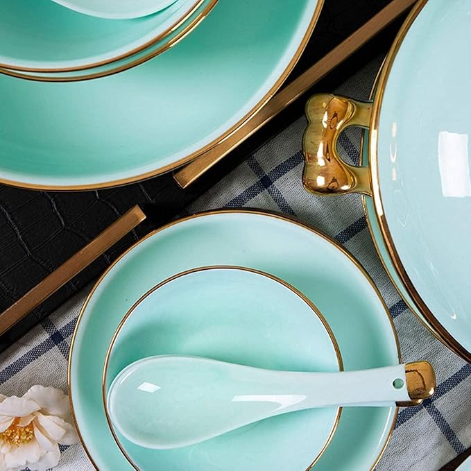 Dinnerware Set Dinner Party Tableware Service Set Porcelain Dinnerware Set European-Style Bone China Tableware SetOne Color-65pieces
