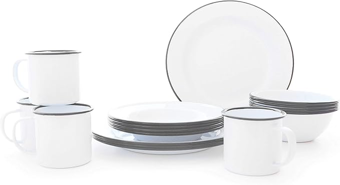 Enamelware Starter Set 16 piece Vintage White/Grey